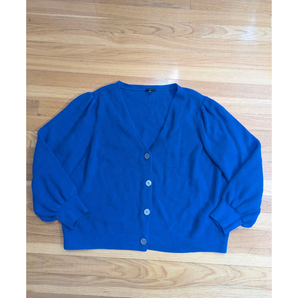 Talbots Textured Knit Puff Sleeve Cardigan Sweater Plus Size 2X Blue - Picture 2 of 11